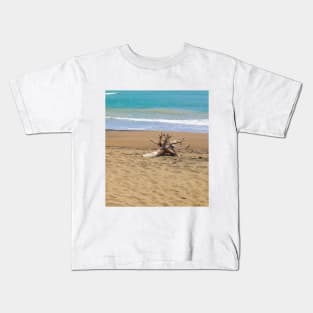 Two dead woods on sand at Pacitan beach Kids T-Shirt